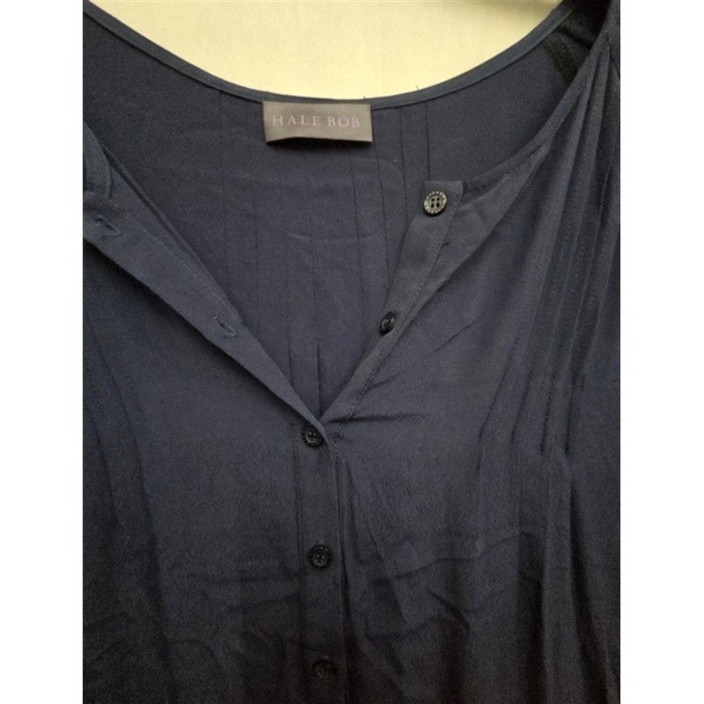 NWOT Hale Bob M Navy Blue Round Button Up Hi Low Lace Dress 126326